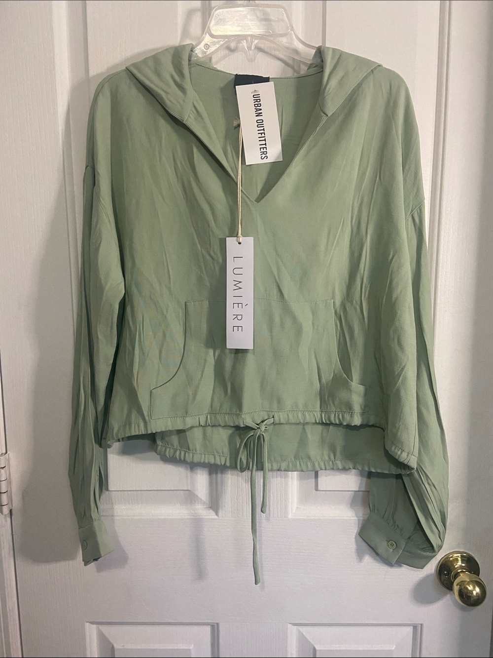 Lumiere Sage Green Lightweight Hooded Blouse
